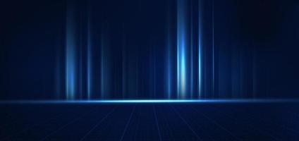 Abstract technology futuristic light blue stripe vertical lines light on dark blue background with line lighting effect. vector