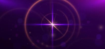 Abstract circle glowing gold lines on dark purple background with lighting effect and sparkle with copy space for text. vector