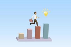 Businessman jumping on growth graph reaching for creative lightbulb. Success and achievement in business career path. vector