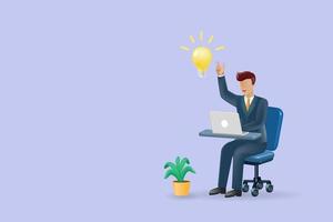 Businessman working on computer with lightbulb. Business growth with creativity ideas and inspiration. Successful solution and smart achievement in working occupation, strategy planning concept. vector