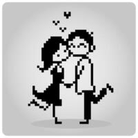 Male and female in love 8 bit pixels. People in pairs for cross stitch pattern in vector illustration.