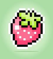 Píxel de fresa de 8 bits. píxel de frutas para activos de juego y patrones de punto de cruz en ilustraciones vectoriales. vector