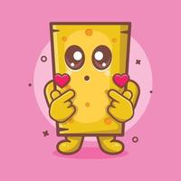 kawaii queso personaje mascota con amor firmar mano gesto aislado dibujos animados en plano estilo diseño vector