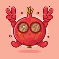 cool red onion character mascot with peace sign hand gesture isolated cartoon in flat style design vector