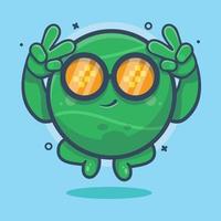 cool tennis ball character mascot with peace sign hand gesture isolated cartoon in flat style design vector