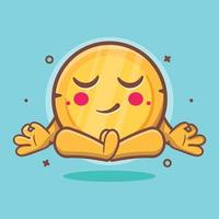 calm money coin character mascot with yoga meditation pose isolated cartoon in flat style design vector