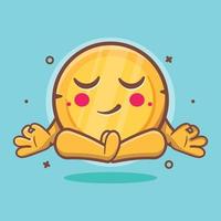 calm money coin character mascot with yoga meditation pose isolated cartoon in flat style design vector