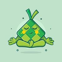 calm ketupat food character mascot with yoga meditation pose isolated cartoon in flat style design vector