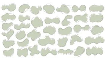 Green organic shapes set. Abstract irregular blots in minimal trendy design with outline circles. Forms for poster story frames. Vector