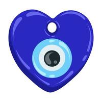 Greek evil eye amulet. Turkish blue heart shaped nazar bead. Symbol of luck and energy. Vector magic talisman isolated on white background.