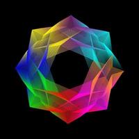 Colorful spiro graph hexagonal star isolated on a black background. Hexagon mandala art. vector