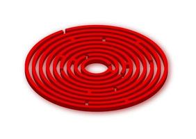 3d red maze circle with shadow vector template. Circular isometric labyrinth design.