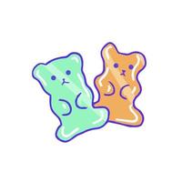 Hand drawn aesthetic cute green and orange gummy bears vector