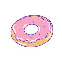 Hand drawn aesthetic cute cartoon doughnut with pink icing vector