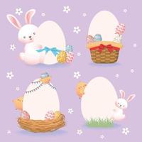 A set of Easter egg borders with hares, chicks, eggs, nests and baskets vector