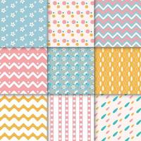 Collection of seamless simple pattern lines in pastel spring colors
