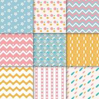 Collection of seamless simple pattern lines in pastel spring colors vector