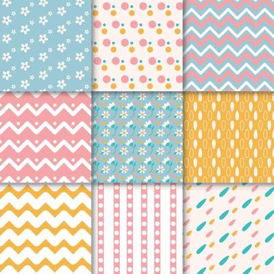 Collection of seamless simple pattern lines in pastel spring colors