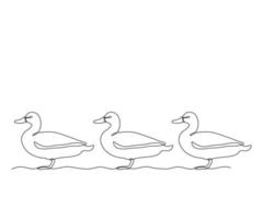 three abstract ducks stand in a row,hand drawn, continuous mono line, one line art vector