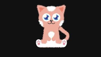 Cute cat sitting and wagging her tail. cartoon animation video on transparent background