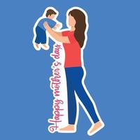 Happy woman with son. Square card or banner for Mother's Day. Mother with baby. Vector illustration.