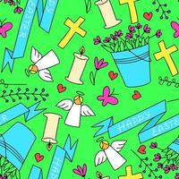 Religion seamless pattern. Bright color. Happy Easter, spring holiday. Doodle vector illustration.