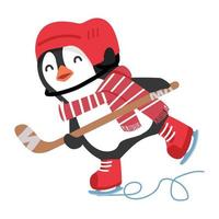 linda pingüino jugando hielo hockey vector