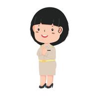 Thai teacher girl government uniform cartoon vector