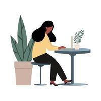 Woman working with laptop flat vector