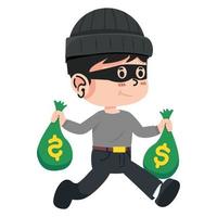 Thief  stealing with bag of money cartoon vector