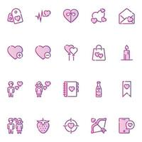 Gradient color outline icons for Valentines day. vector