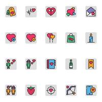 Filled color outline icons for Valentines day. vector