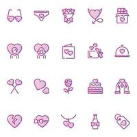 Gradient color outline icons for Valentines day. vector