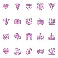 Gradient color outline icons for Valentines day. vector