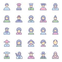 Filled color outline icons for avatar. vector