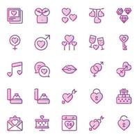Gradient color outline icons for Valentines day. vector