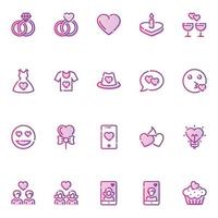 Gradient color outline icons for Valentines day. vector