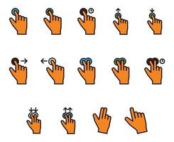 Filled color outline icons for Touch gesture. vector