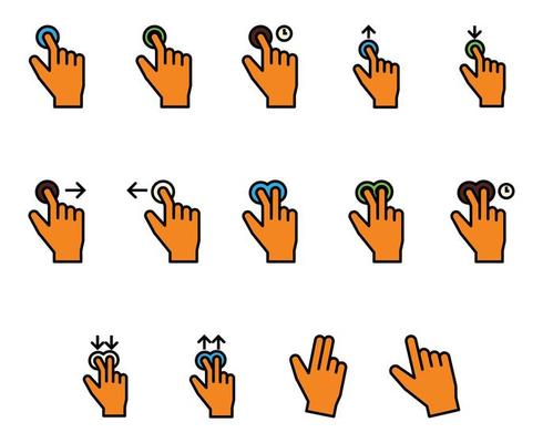 Filled color outline icons for Touch gesture.