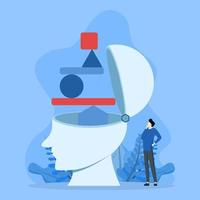 Psychology concept, patience or tolerance, shaky personality, self esteem and confidence level, man standing with big head balancing weight on head. vector