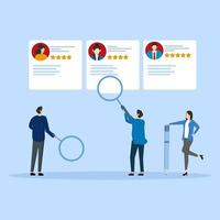 Recruitment hiring process to choose candidate to fit job position, HR Human Resources recruiting people fill in vacancy concept, business people HR with magnifier to choose choose candidate resume. vector