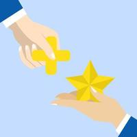 Added value, additional profit or development for more benefits concept, increase of product value or price to make profit, businessman hand holding star value and other additional plus sign. vector