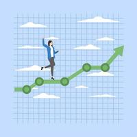 prediction concept, Profit growth, economic uptrend or investment growth, increase or growth graph, cheerful woman with graph pointing up and rising financial graph. vector