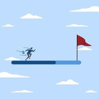 mission or challenge to success, business step or career path, improvement concept, Progress or journey to success or reach goal, ambitious businessman walking on progress bar to achieve success flag. vector