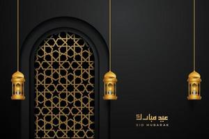 eid mubarok greeting card background with islamic ornament vector illustration