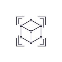 AR, augmented reality icon with 3d cube, line vector