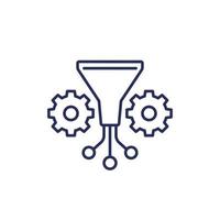 Data filtering line icon with gears vector
