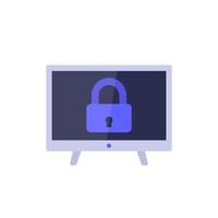 TV and lock icon, flat vector