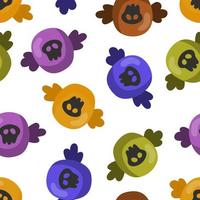 dulces de halloween decorados con patrones sin fisuras de vector de cráneo