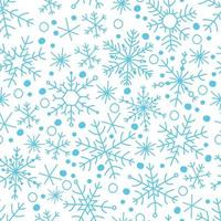 Blue snowflake simple hand drawn vector seamless pattern. New year, Christmas texture, winter snow, frozen ice crystal, Xmas frost symbol